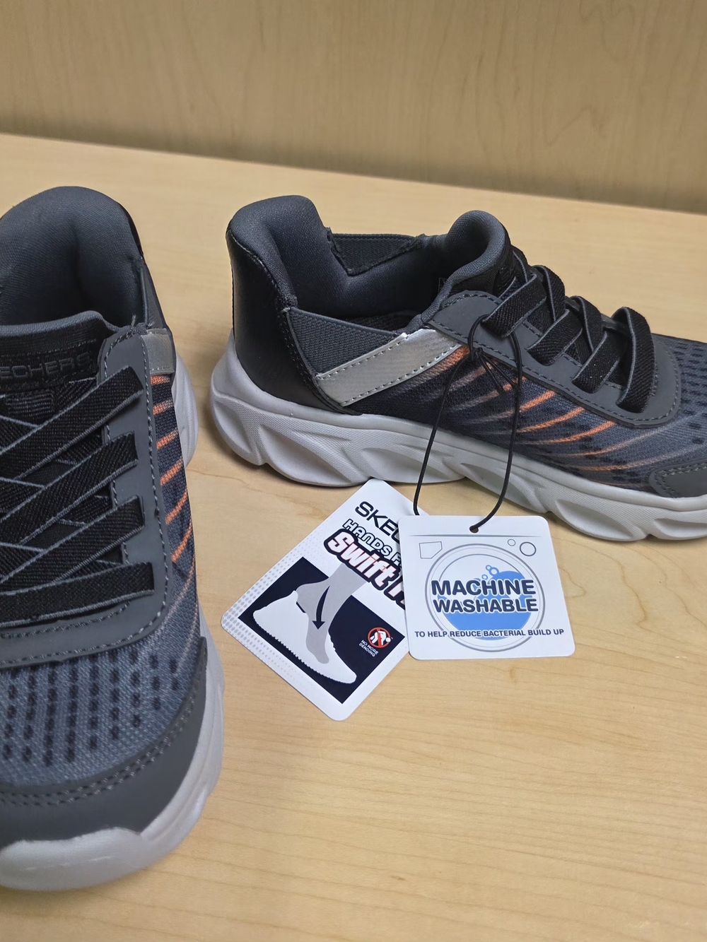 Skechers Kids Hands Free Gray and Orange Athletic Sneakers with White Sole